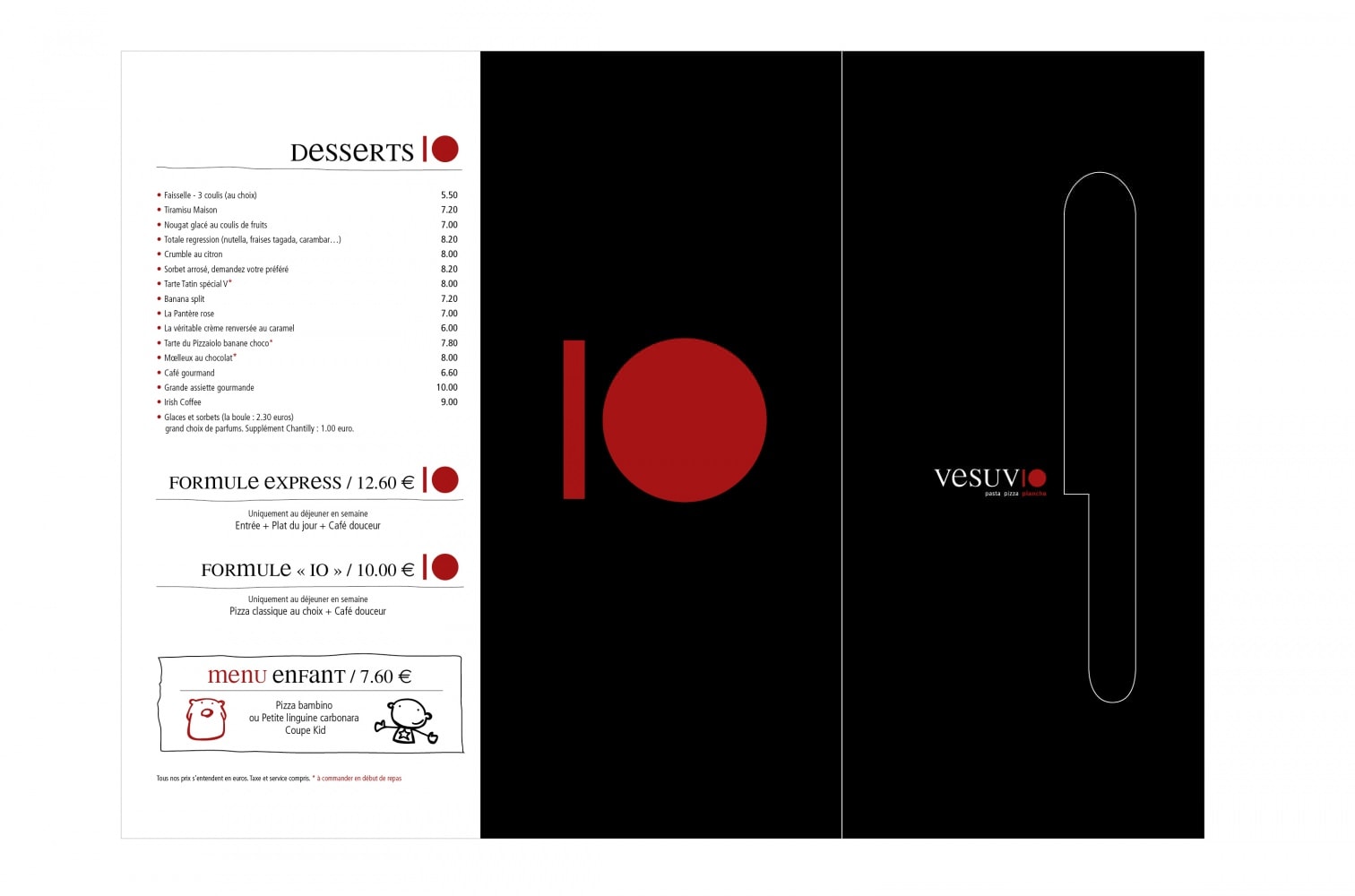 Carte des mets. Format ouvert